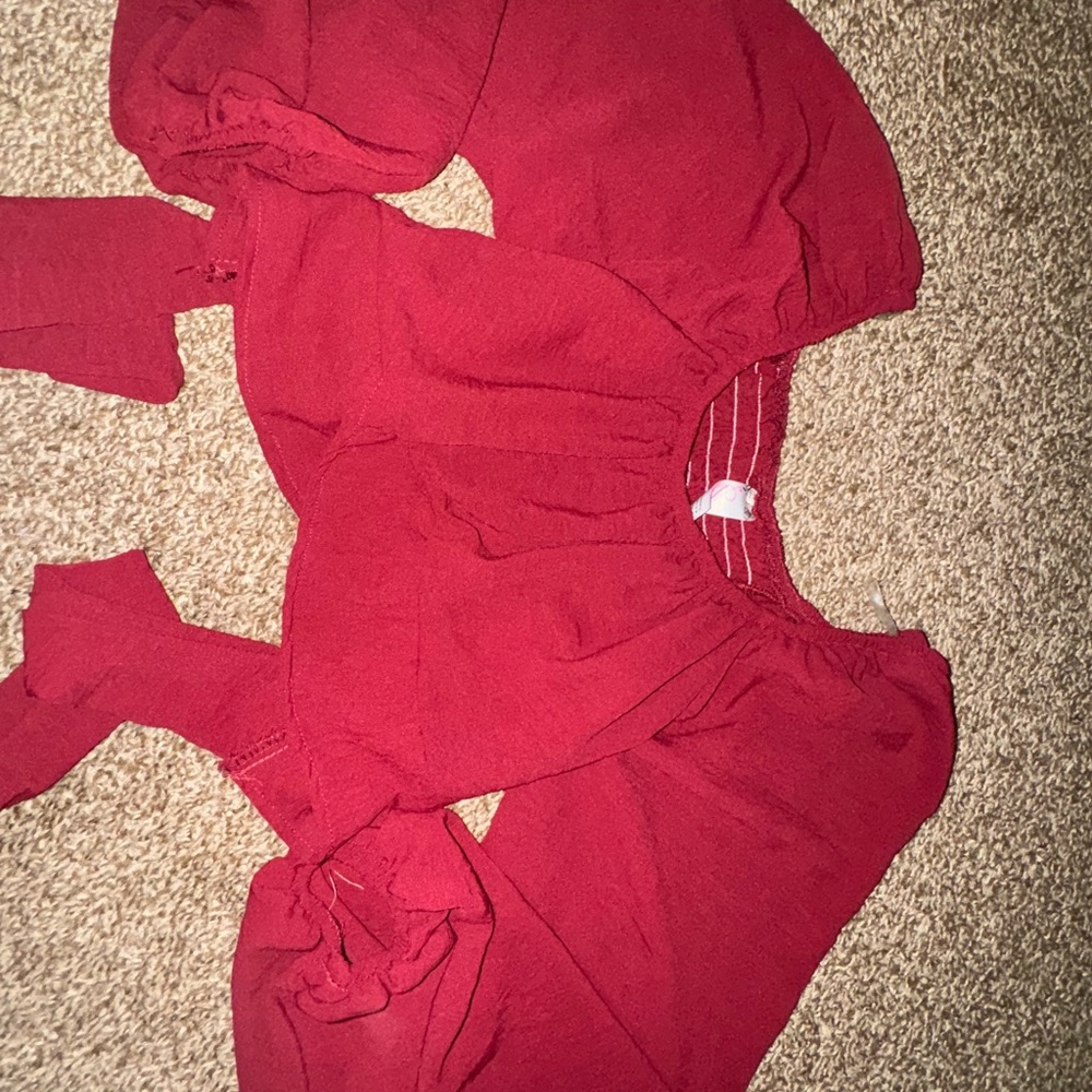 Red Puff Sleeve Blouse